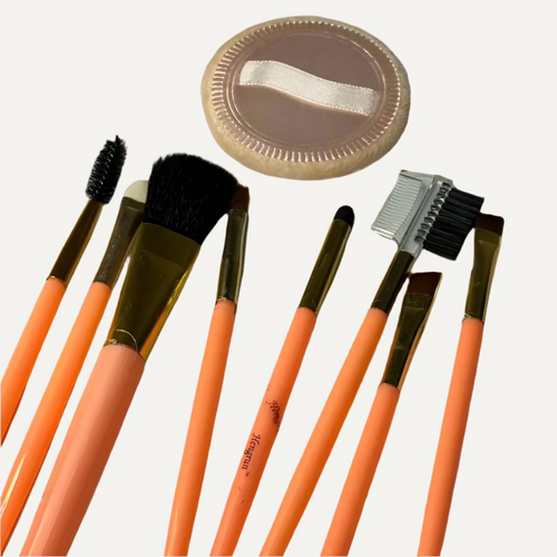 8-Piece Makeup Brush Set with Powder Puff – Peach Handle