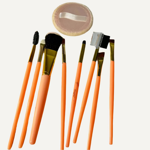 8-Piece Makeup Brush Set with Powder Puff – Peach Handle