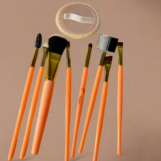 8-Piece Makeup Brush Set with Powder Puff – Peach Handle